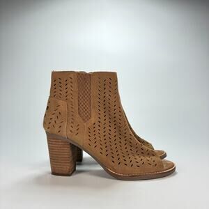 TOMS Majorca Brown Casual Laser Cut Peep Toe Side Zip Ankle Boots Women's Size 7